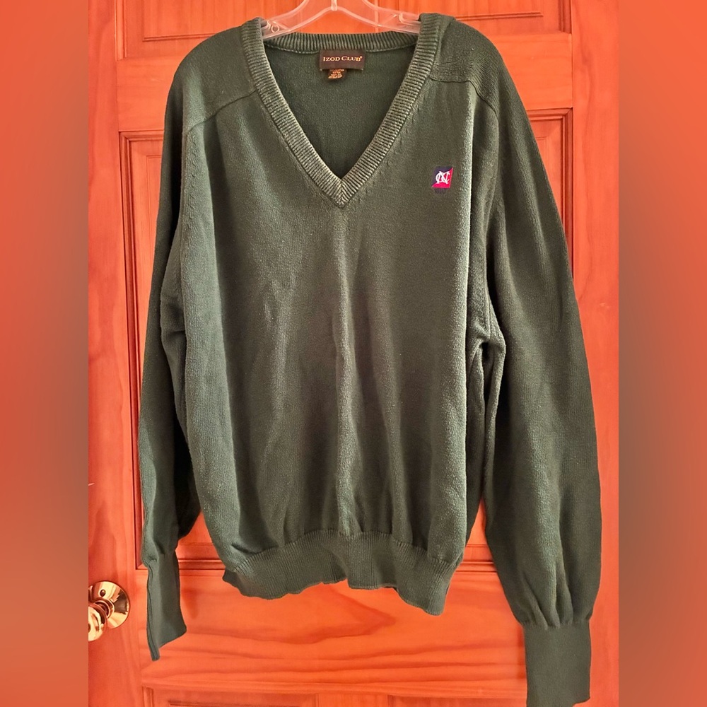 Vintage 90s IZOD 100% Egyptian Cotton V-Neck Sweater Made in USA Size XL